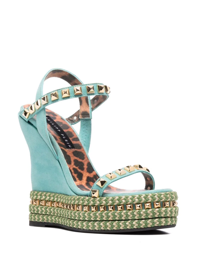 Shop Philipp Plein Studded Wedge Sandals In Blue