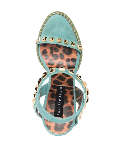 Shop Philipp Plein Studded Wedge Sandals In Blue