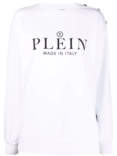 Shop Philipp Plein Logo-print Crew Neck Sweatshirt In Weiss