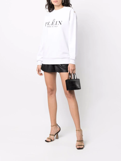 Shop Philipp Plein Logo-print Crew Neck Sweatshirt In Weiss