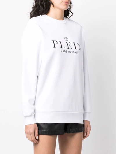 Shop Philipp Plein Logo-print Crew Neck Sweatshirt In Weiss