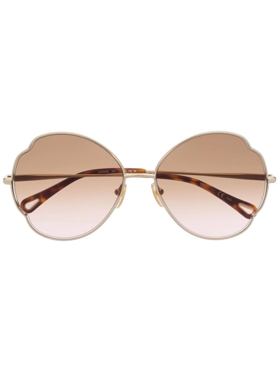 Shop Chloé Shell-shaped Sunglasses In Gold