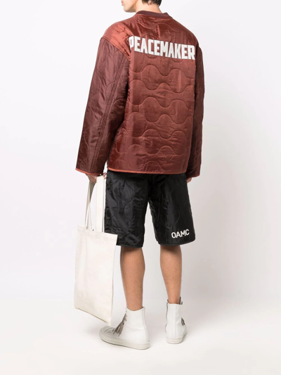Shop Oamc Peacemaker-print Quilted Jacket In Brown