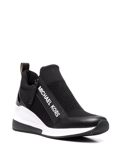 Michael Michael Kors Willis Logo-print Stretch-knit Wedge Trainers In Schwarz