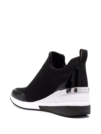 Michael Michael Kors Willis Logo-print Stretch-knit Wedge Trainers In Schwarz