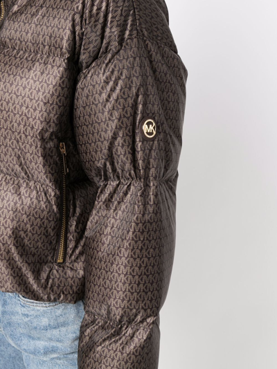 Shop Michael Michael Kors Monogram-print Puffer Jacket In Brown