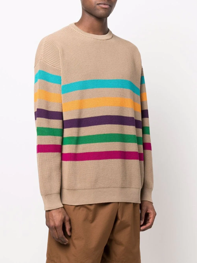 Shop Emporio Armani Striped Knit Jumper In Nude