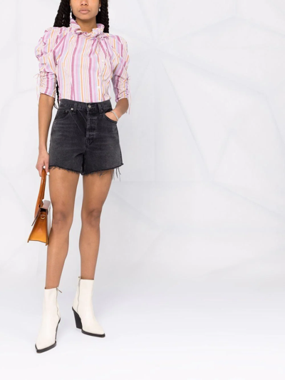 Shop Isabel Marant Striped Ruffled-neck Shirt In Pink