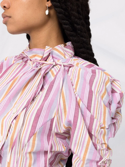 Shop Isabel Marant Striped Ruffled-neck Shirt In Pink