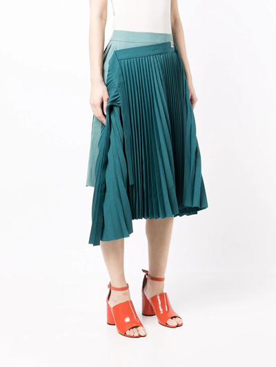 Shop Miharayasuhiro Pleated Asymmetric Skirt In Green