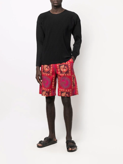 Needles Batik-print Cotton Knee-length Shorts In Red