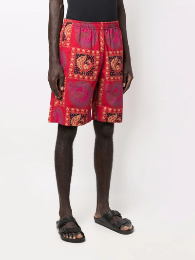 Needles Batik-print Cotton Knee-length Shorts In Red