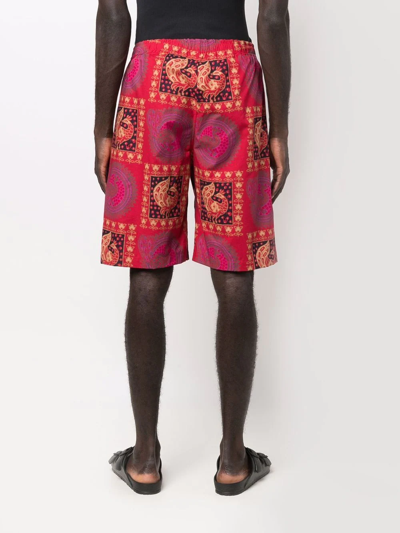 Needles Batik-print Cotton Knee-length Shorts In Red