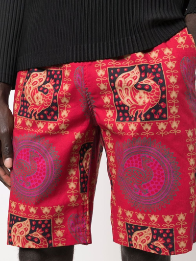 Needles Batik-print Cotton Knee-length Shorts In Red