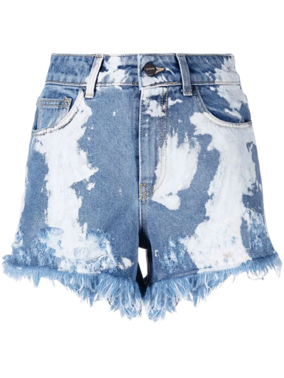 Shop Barrow Fringed Distressed-finish Denim Shorts In Blue