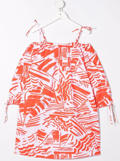 Shop Msgm All-over Graphic-print Dress In Red