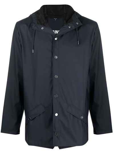 Shop Rains Drawstring-hood Bomber Jacket In Blue