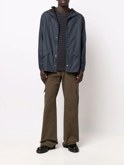 Rains Drawstring-hooded Bomber Jacket In Blue