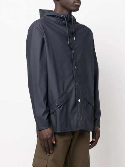 Shop Rains Drawstring-hood Bomber Jacket In Blue