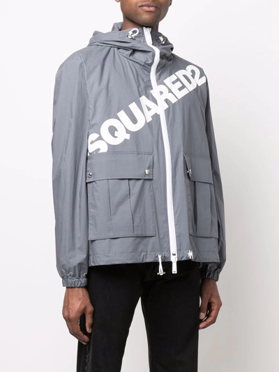 Dsquared2 Logo-print Hooded Jacket In Grey