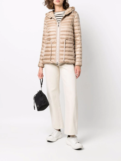 Shop Moncler Raie Hooded Feather-down Jacket In Neutrals
