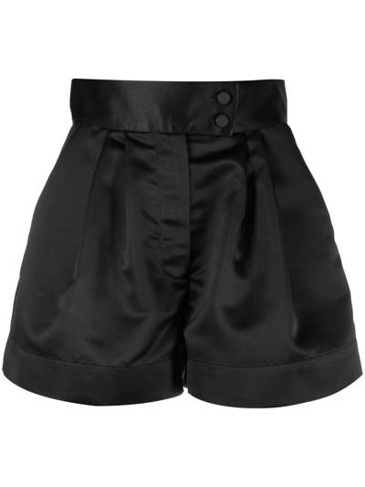 Styland High-waisted Pleated Shorts In Black