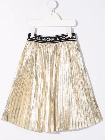 Shop Michael Kors Metallic-effect Pleat Skirt In Yellow