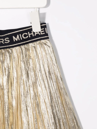 Shop Michael Kors Metallic-effect Pleat Skirt In Yellow