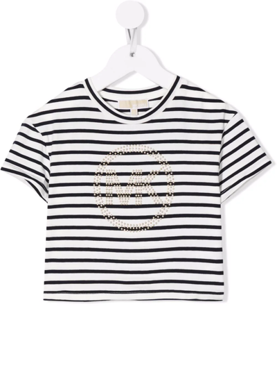 Michael Kors Teen Logo-embellished Striped T-shirt In Bianco 