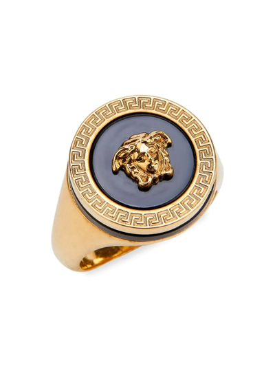 Shop Versace Men's Round Medusa Ring In Nero Oro Tribute