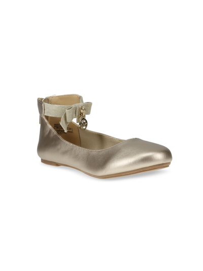 Shop Michael Michael Kors Little Girl's Kenyah Kay Ankle Strap Ballerina Flats In Soft Gold