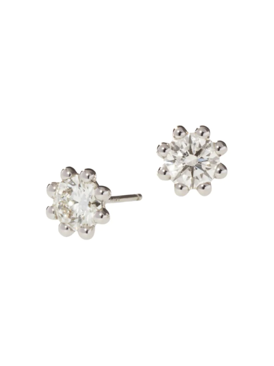 Shop Oscar Massin Women's Beaded 18k White Gold & Latitude Lab-grown Diamond Medium Stud Earrings