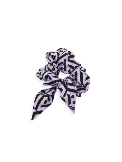 Shop Versace Women's Silk Monogram Scrunchie In Orchid Black