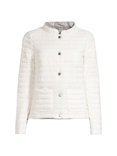 Shop Herno Women's Matte & Shiny Basic Reversible Jacket In White Light Grey