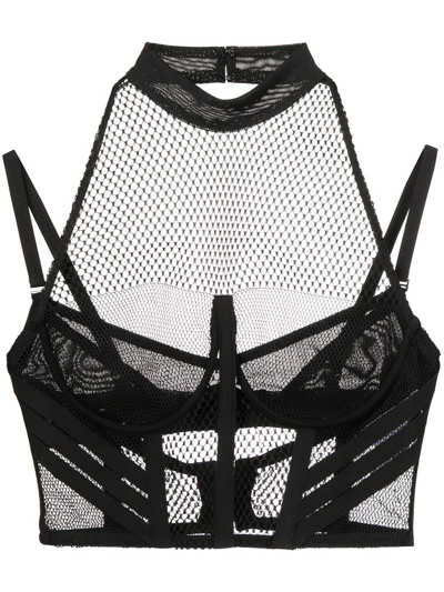 Shop Dion Lee Net-lace Layered Bra Top In Schwarz