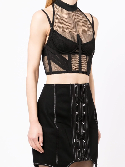 Shop Dion Lee Net-lace Layered Bra Top In Schwarz