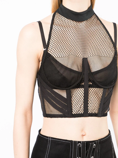 Shop Dion Lee Net-lace Layered Bra Top In Schwarz