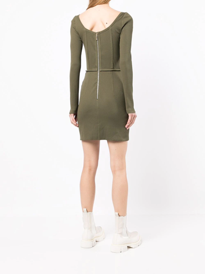 Shop Dion Lee Corset Long-sleeve Mini Dress In Grün