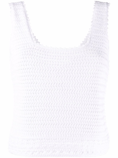 Shop Vince Crochet Cropped Sleeveless Top In Weiss