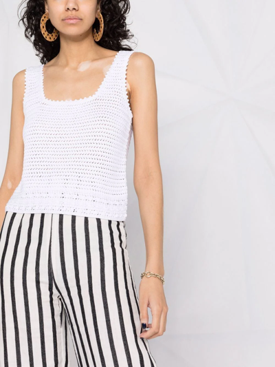 Shop Vince Crochet Cropped Sleeveless Top In Weiss