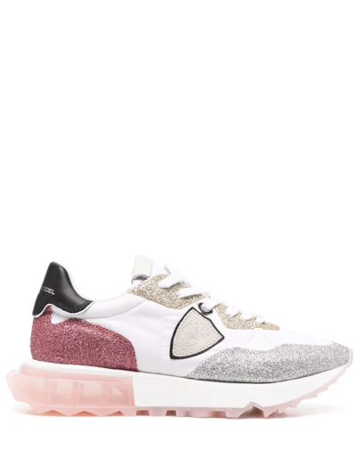 Shop Philippe Model Paris Glitter-embellished Sneakers In Weiss