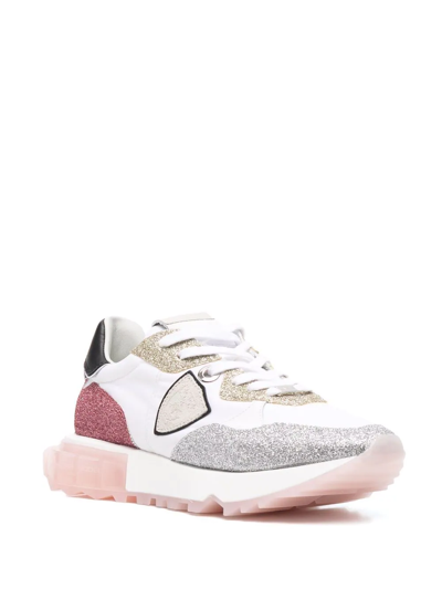 Shop Philippe Model Paris Glitter-embellished Sneakers In Weiss
