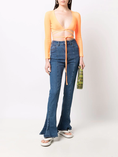 Shop Msgm Wrap Knitted Crop Top In Orange