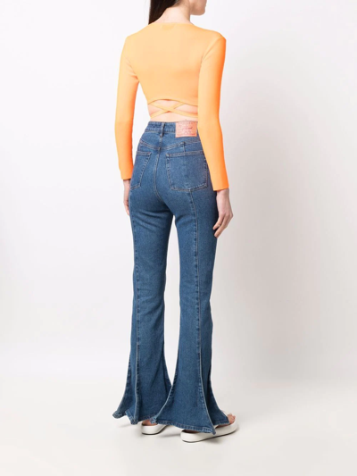 Shop Msgm Wrap Knitted Crop Top In Orange