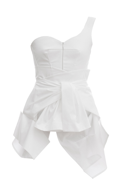 Shop A.w.a.k.e. Women's Asymmetric Shirt-effect Cotton-blend Top In White