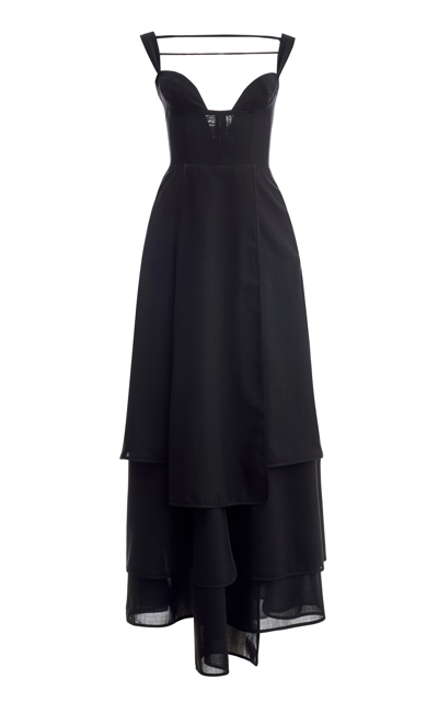 Shop A.w.a.k.e. Women's Sleeveless Layered Wool-blend Midi Dress In Black