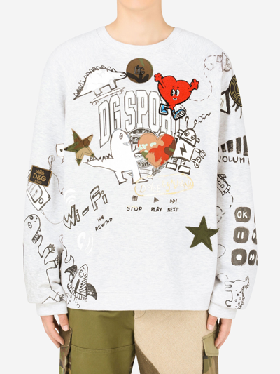 Shop Dolce & Gabbana Printed Sweatshirt With Patch In Grey