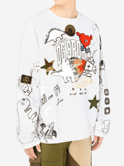 Shop Dolce & Gabbana Printed Sweatshirt With Patch In Grey