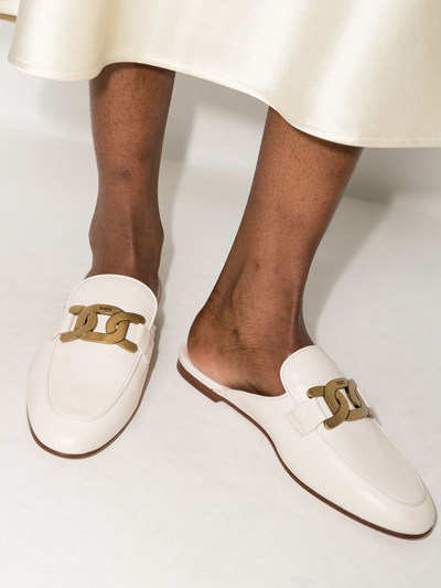 Shop Tod's Leather Slippers In White