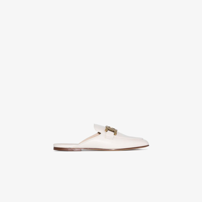 Shop Tod's Leather Slippers In White